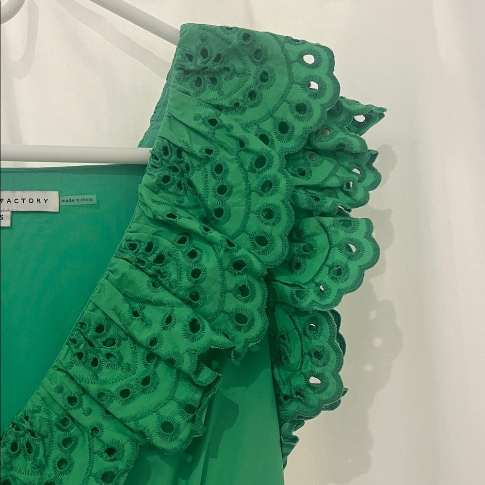 English Factory Green Eyelet Scalloped Mini Dress - Picture 5 of 8